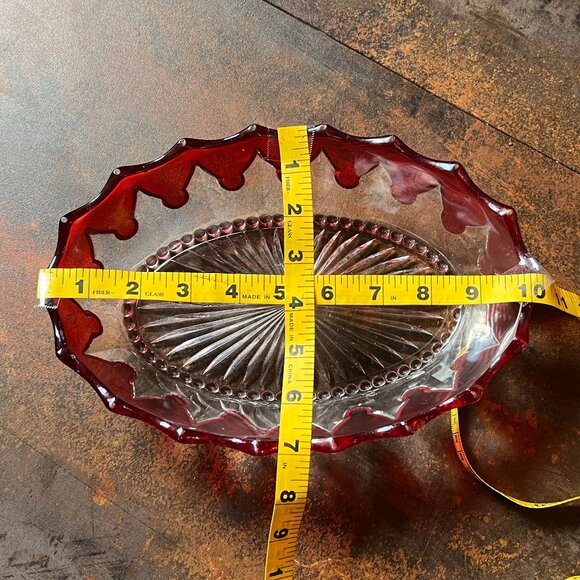 Vintage Decorative Oval Glass Bowl with Ruby Red Trim - Picture 4 of 5
